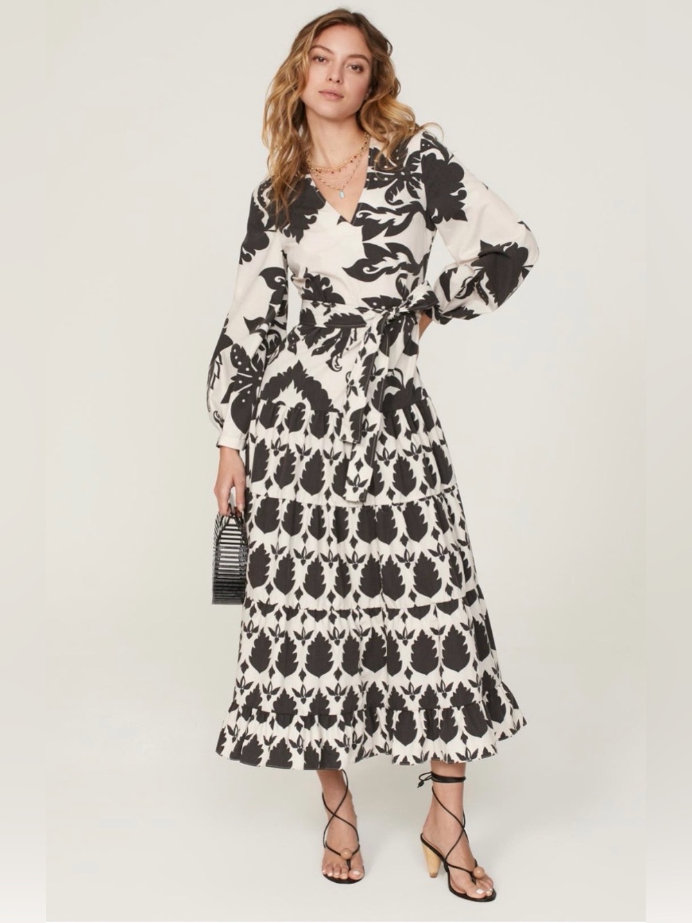 Area Stars~Black & White Leaf Tie-Waist Midi Dress~Size Small~$250~